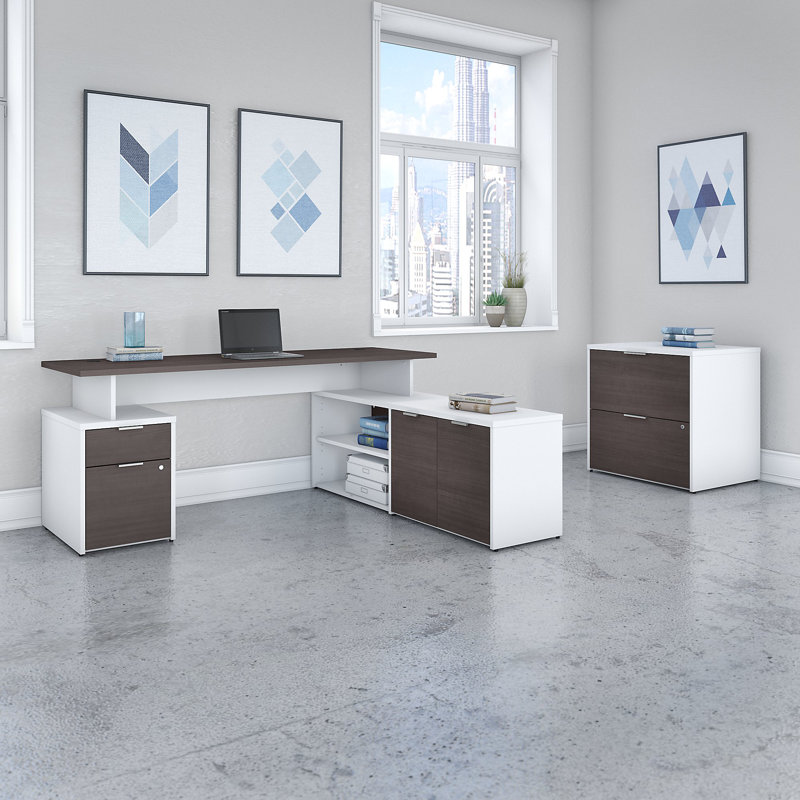 Ensemble de bureau rectangulaire 4 pièces Jamestown, H 29,66 po x l 71,02 po x P 59,17 po, Blanc / Gris orage