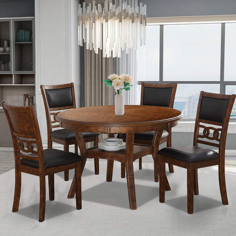 Rituraj 4-Person Wood Round Dining Table Set Kitchen & Dining Room Set, Brown, Brown