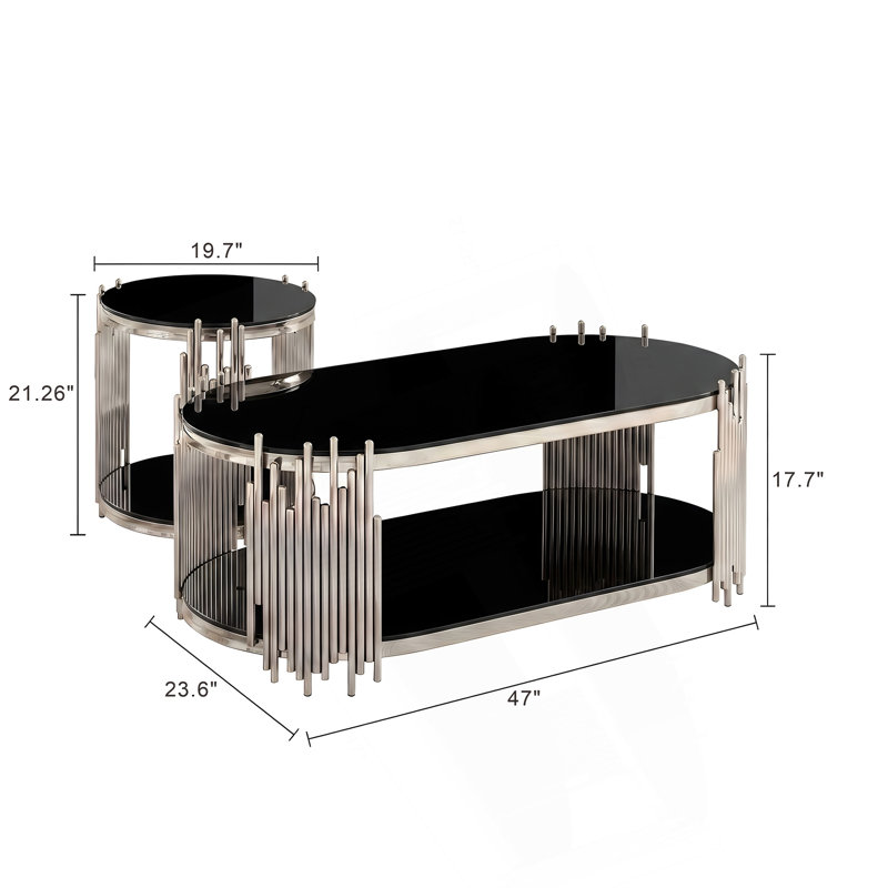 Tables gigognes modernes et luxueuses avec structure en chrome poli et plateaux en verre trempé