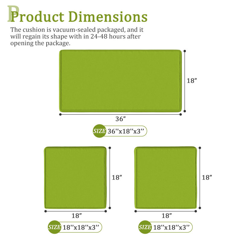 Ensemble de remplacement pour coussins de siège d'extérieur 3 po pour 4 sièges, coussins d'extérieur seulement, Vert gazon