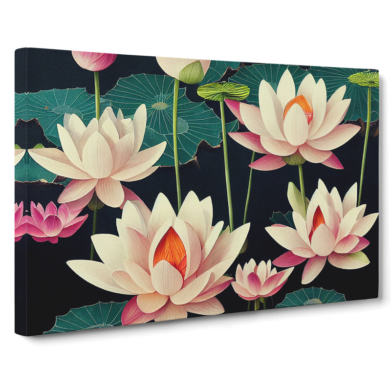 Dashing Lotus Flowers - Wrapped Canvas, 40cm H x 60cm W x 3cm D