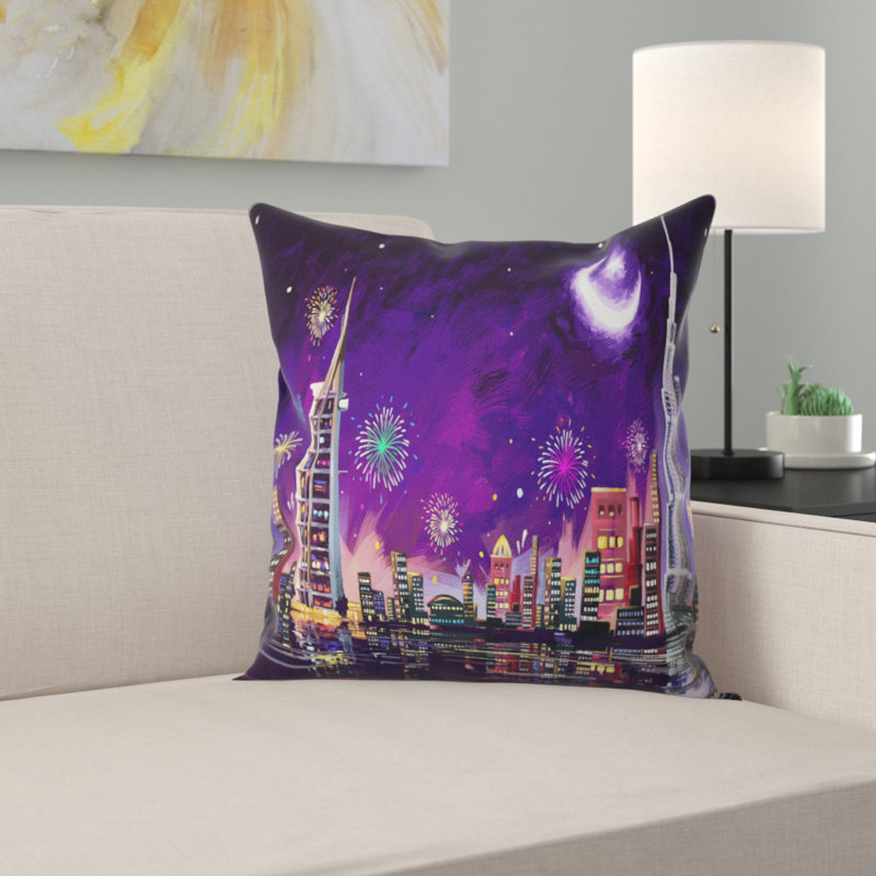 Coussin de célébration cityscape digital eid, 16 po x 1 po, Coussin décoratif