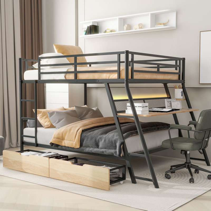 Lit superposé en métal avec bureau intégré
