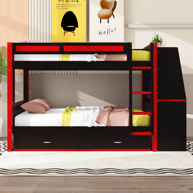 Lit superposé avec bureau Gaming, lumières DEL et lit gigogne, cadre de lit superposé en bois peu encombrant avec tablettes de rangement