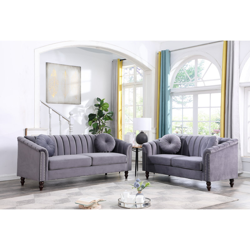 Ensemble de salon 2 pièces Fetah, Microfibre / microsuède gris