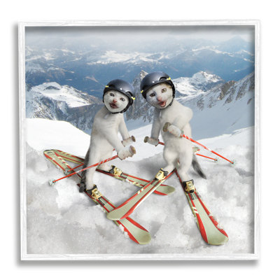 " Humorous White Cats Skiing Gear Snowcapped Mountains " by Chiara