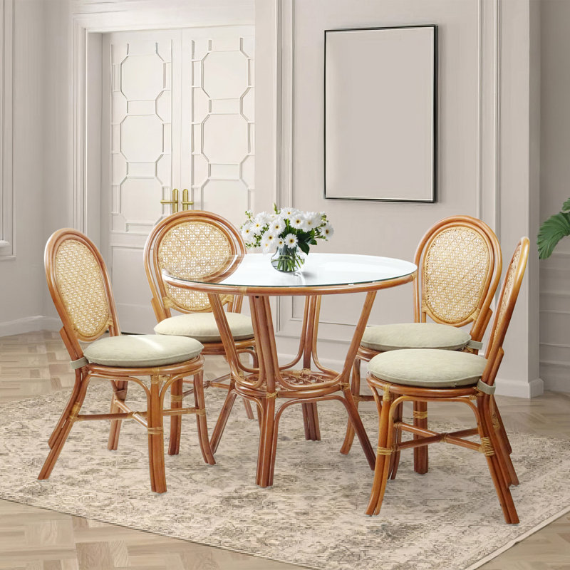 4 - Person Glass Top Four Leg Dining Set, Colonial
