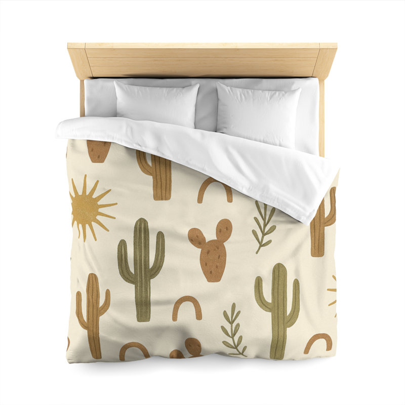 Microfiber Duvet Cover Boho Style, Design 22, Queen Duvet Cover, Olive/Brown/White