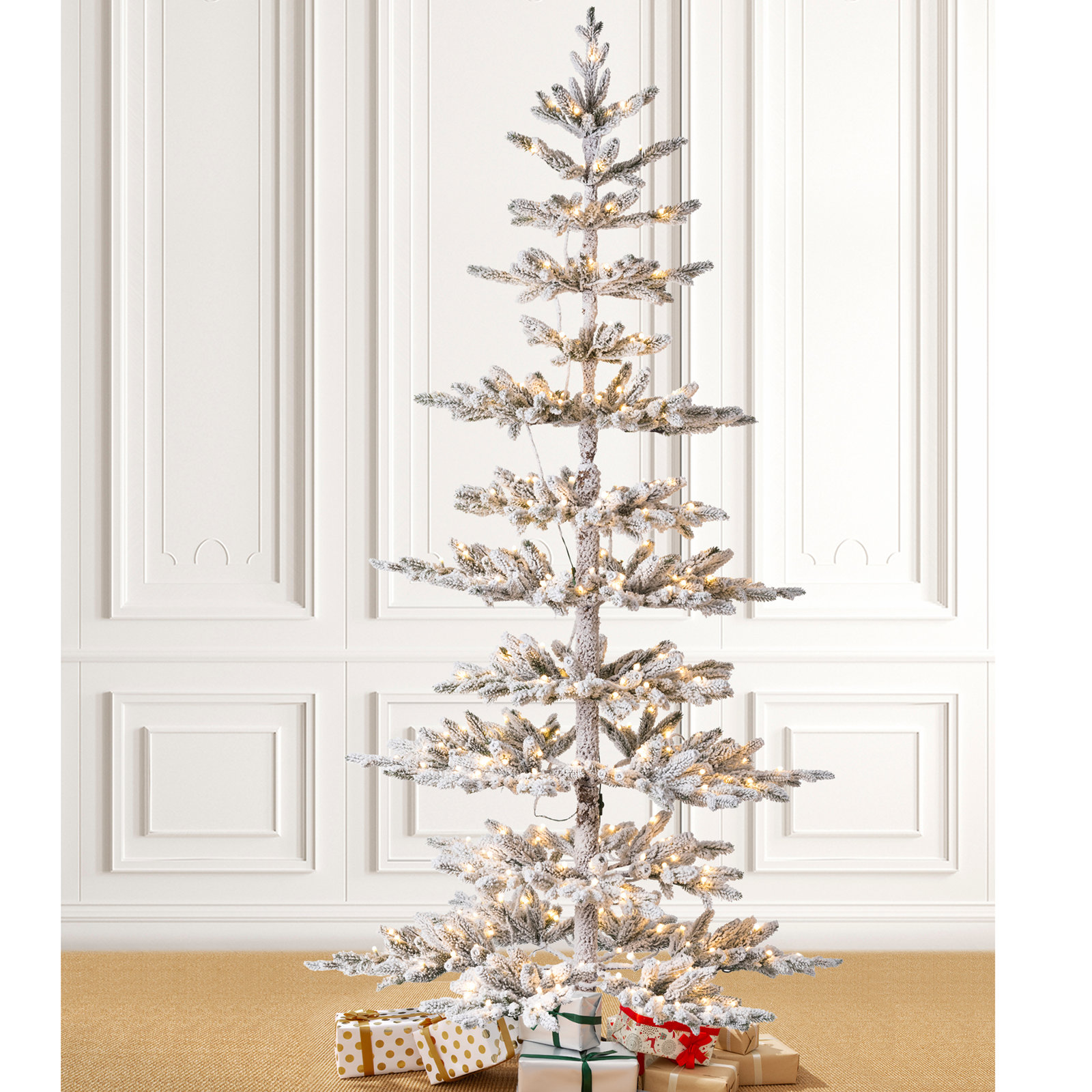 Johvan Frosted Pre-Lit Pine Christmas Tree, 7'