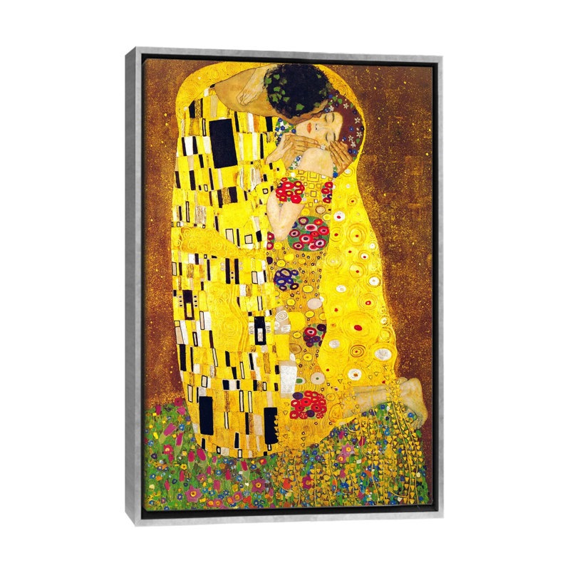 « the baiser » par gustav klimt,-print, Toile avec cadre argenté, H 40 po x l 26 po x P 1,5 po