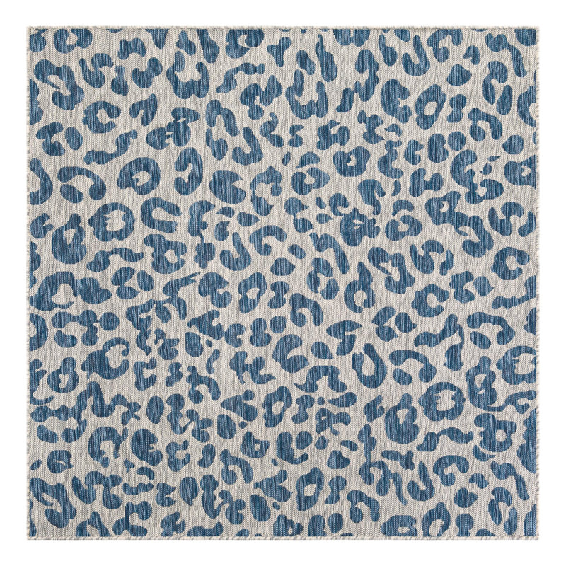 Munk Animal Print Blue/Gray Outdoor Area Rug, Square 6'1"