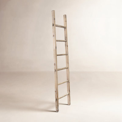 Decorative Wooden Ladder Storage for Living Room and Home Decor - Modern Wall Leaning Ladder Accent for Blanket Rack and Multi-Use Storage - 76"