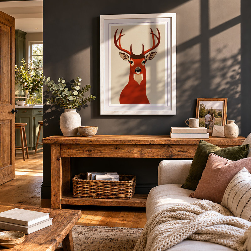 Deer in Geometry Geometric - Framed Print, A3 - 42.0 x 29.7 cm, White