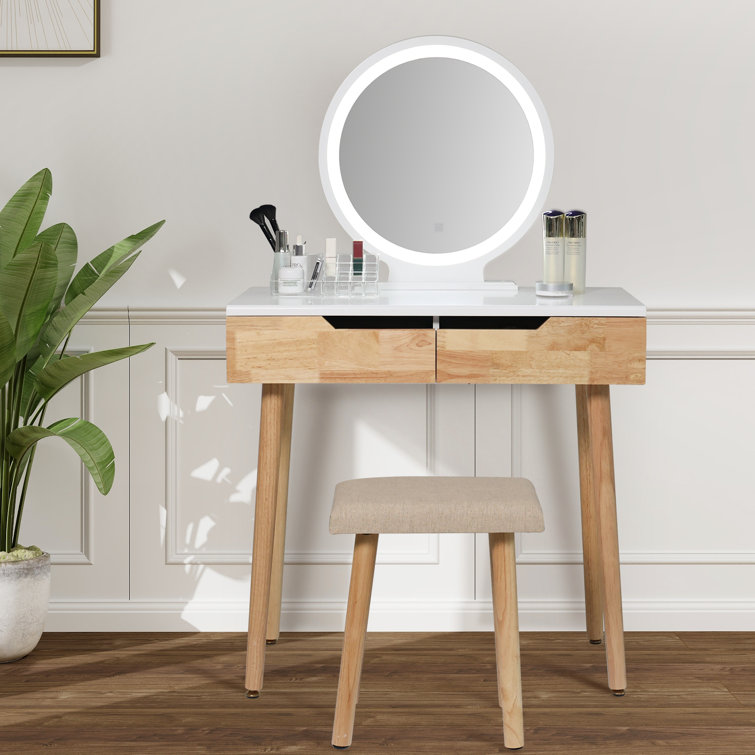 Makeup Vanity Desk with Mirror and Lights Adjustable Brightness 3 Color  Modes for Bedroom White 
