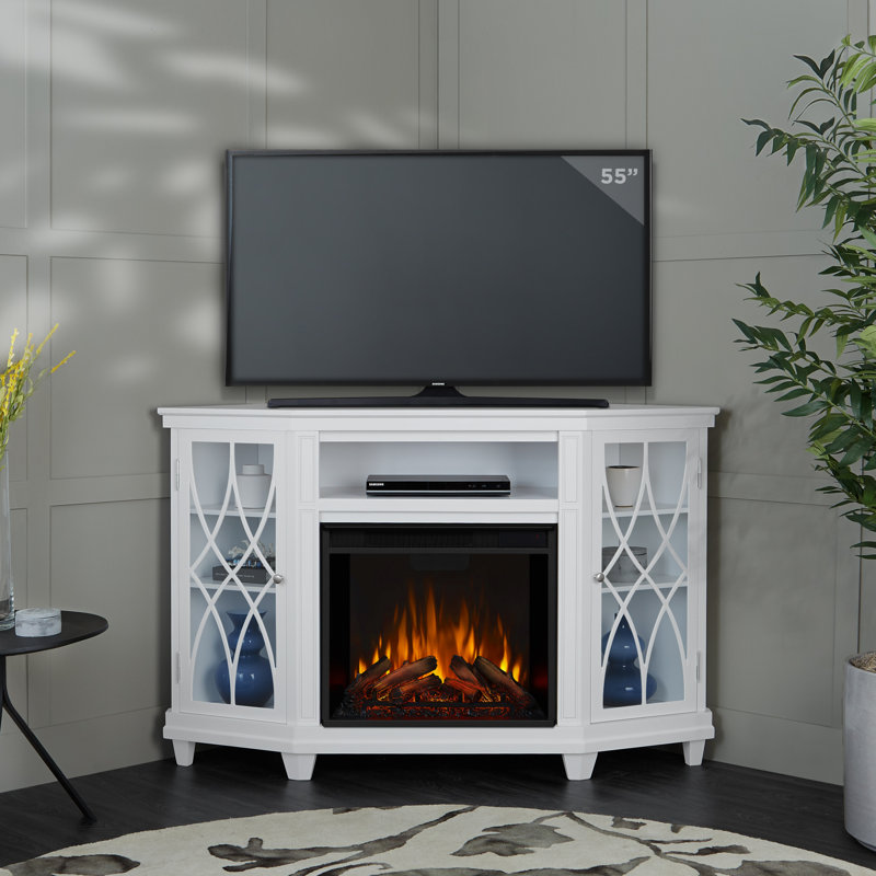 Lynette 56'' TV Stand with Fireplace, White