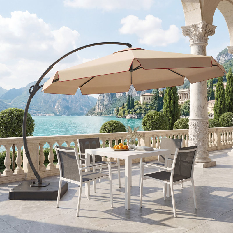  Parasol de patio en porte-à-faux courbé et luxueux avec base stable, l 144 po x P 144 po
