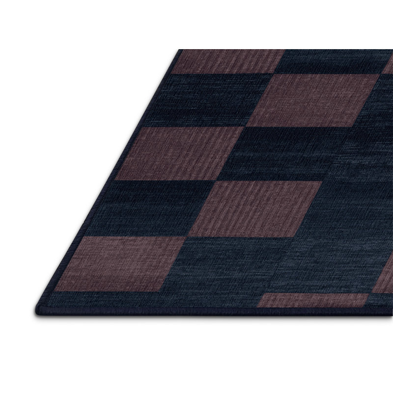 Machine Washable Checkered Gray Area Rug, Round 4'