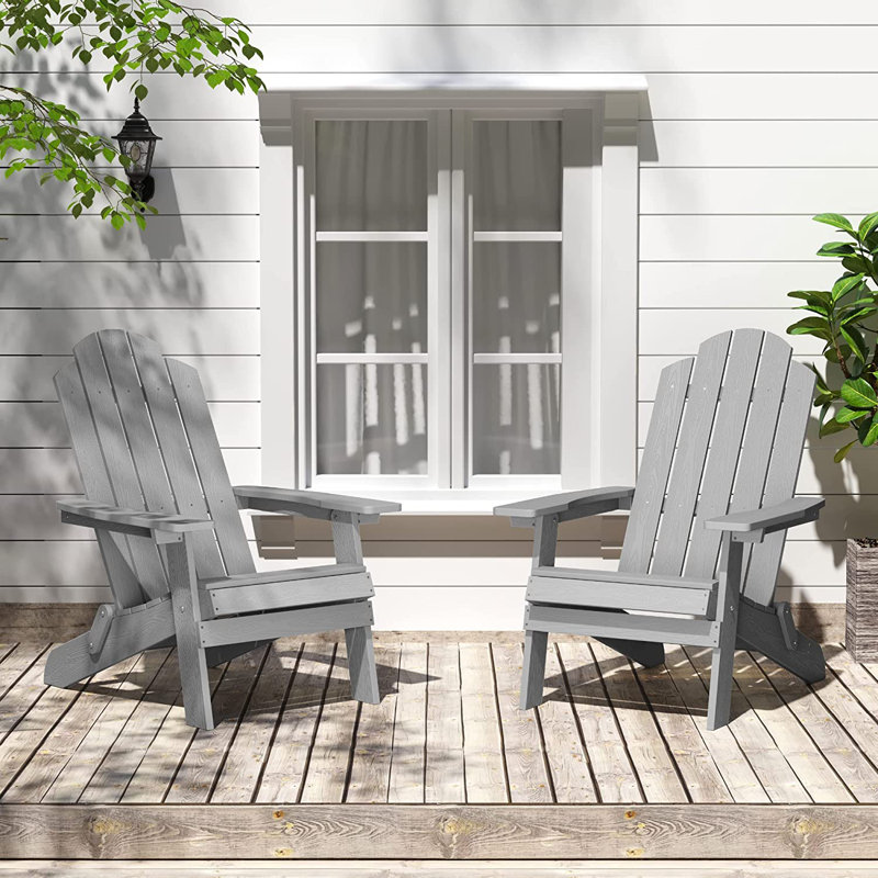 All Weather Outdoor HIPS Plastic Folding Adirondack Chair Fire Pit Chairs Oversized Patio Chair, Light Gray