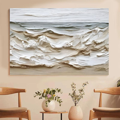Canvas Wall Art - Abstract Waves with Creamy Texture, 3D Textured - 24" x 36" for Living Room & Bedroom