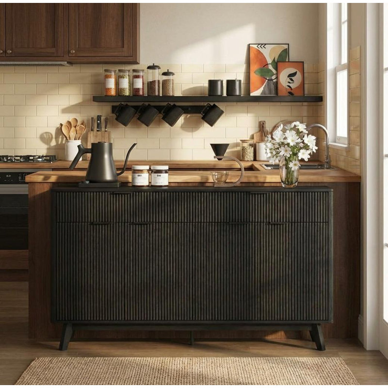 60'' Sideboard Buffet Cabinet with 2 Drawers & 4 Doors and Adjustable Shelves & Storage, Brown