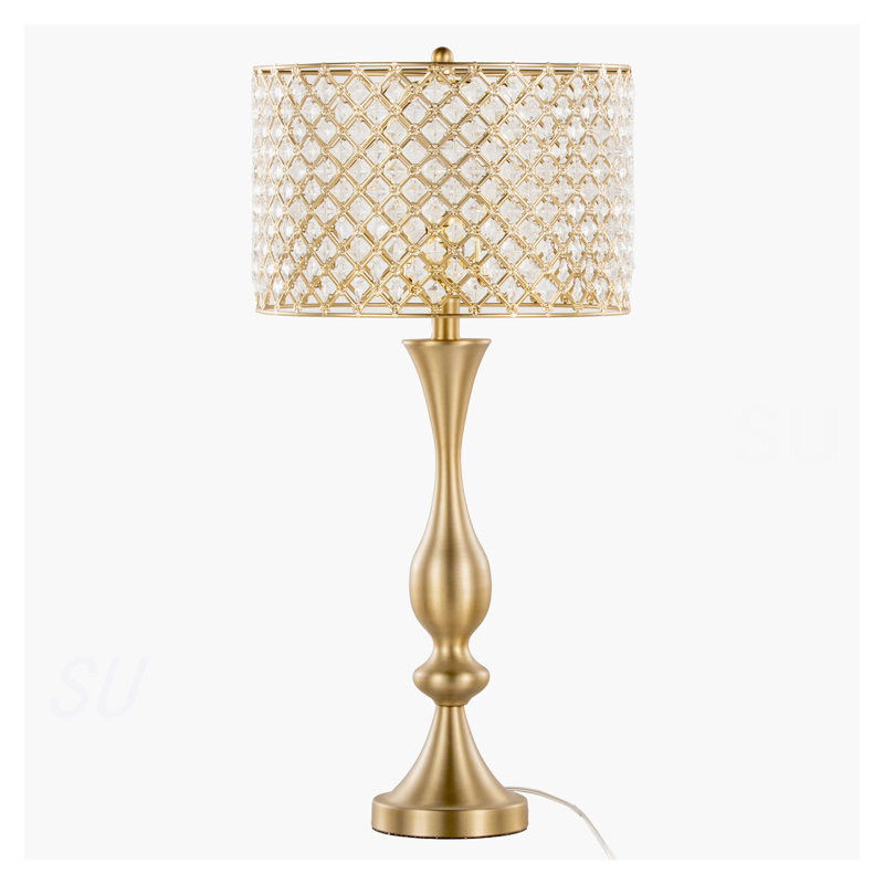Topaz 27" Glam/Art Deco Metal Table Lamp In Gold Metal With Clear K9 Crystal And Metal Shade From Grandview Gallery By, Gold