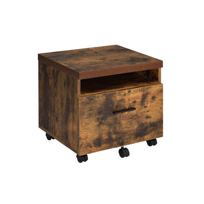 Classeur industriel en chêne vieilli 1Pc avec tablette ouverte, tiroir et roulettes pour le rangement dans un tiroir de bureau