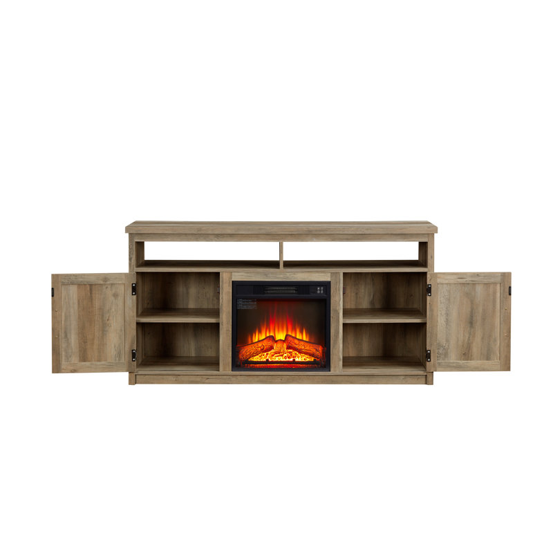 Console de divertissement avec porte de grange pour téléviseur de 65 pouces avec rangement ouvert et fermé | Idée de cadeau