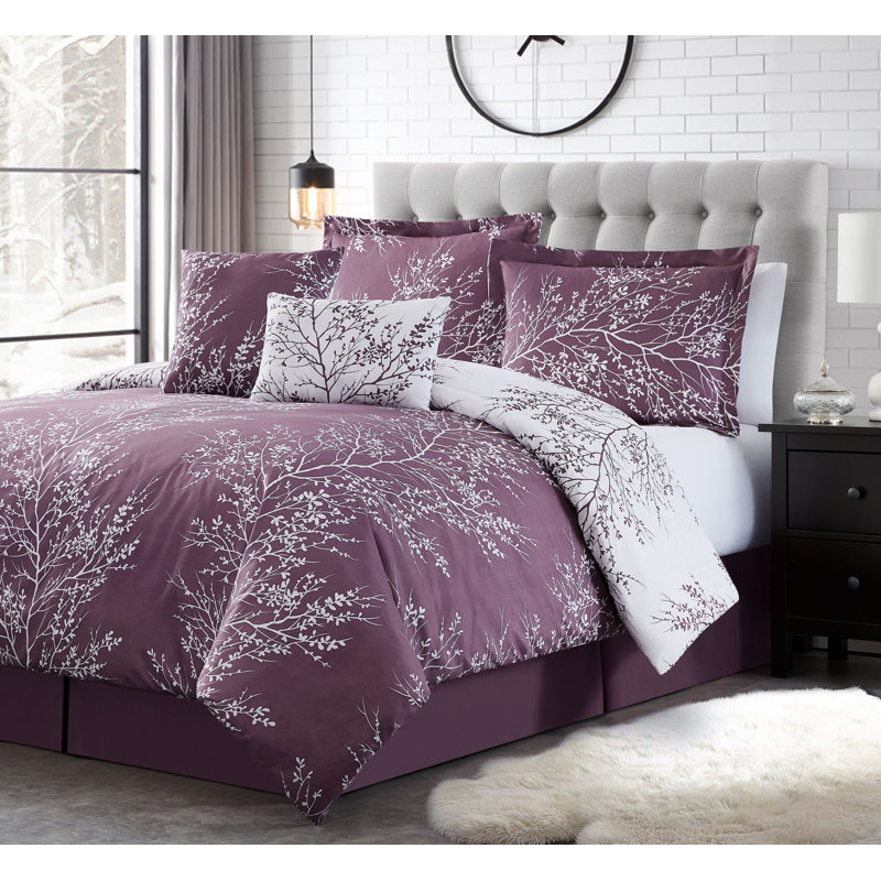 Ensemble d'édredon réversible Foliage, Lilas/blanc, Ensemble d'édredon grand + 5 pièces supplémenta