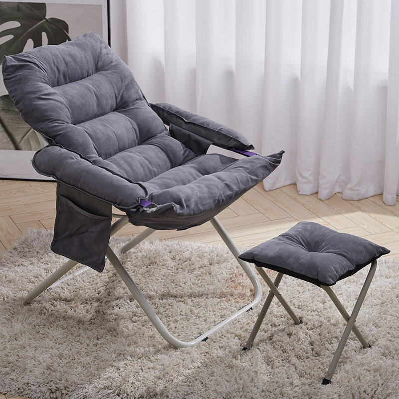 Lynmouth Velvet Accent Chair with Footstool, Grey