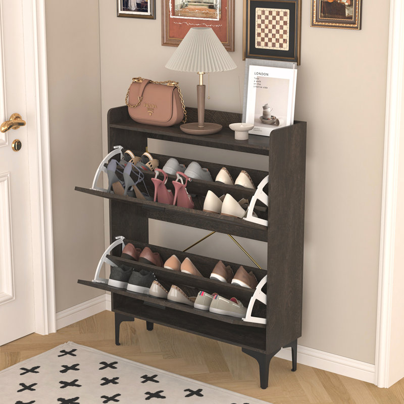 Shoe Cabinet with 2 Flip Drawers, Black