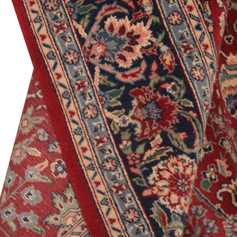 Tapis rouge / bleu noué à la main de haute qualité