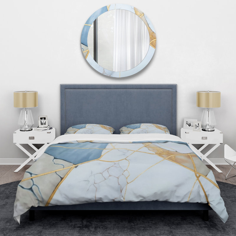 Abstract Geode White I - Modern Duvet Cover Set - Microfiber Polyester, Twin Duvet Cover + 1 Standard Sham