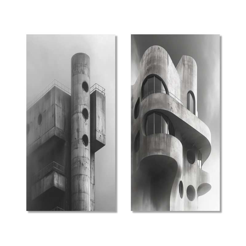 Ensemble de 2 décorations murales en métal gris Forteresses du futur I - Forteresse grise, 40" H x 40" W
