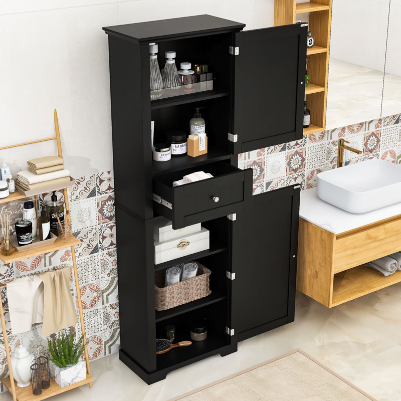 Luxurious Wood Bathroom Storage Cabinet with Adjustable Shelves, Gray, 67.5" H x 11.5" W x 22.5" D
