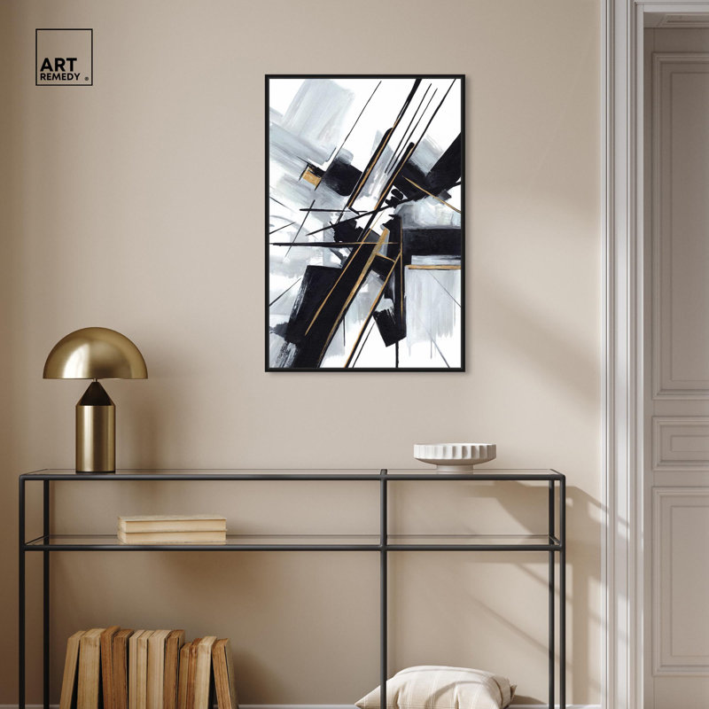 Art Remedy, art sur toile noir et blanc emboîtable noir, H 31 po x l 21 po, Cadre flottant noir