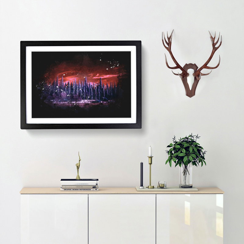 Cypress Trees Paint Splash - Framed Print, 45cm H x 63cm W x 2cm D, Black Framed