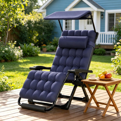 Zero Gravity Chair With Canopy, 500 Lb Heavy-Duty Adjustable Reclining Lounge Chair With Cushion, Pillow & Cup Holder, Foldable Outdoor Patio Recliner
