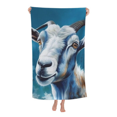 Serviette de plage surdimensionnée à motif de chèvre bleue, idéale pour la piscine, les voyages et les vacances (30 x 60 pouces). Légère, à séchage rapide et absorbante. Accessoire idéal pour les croisières et les vacances.