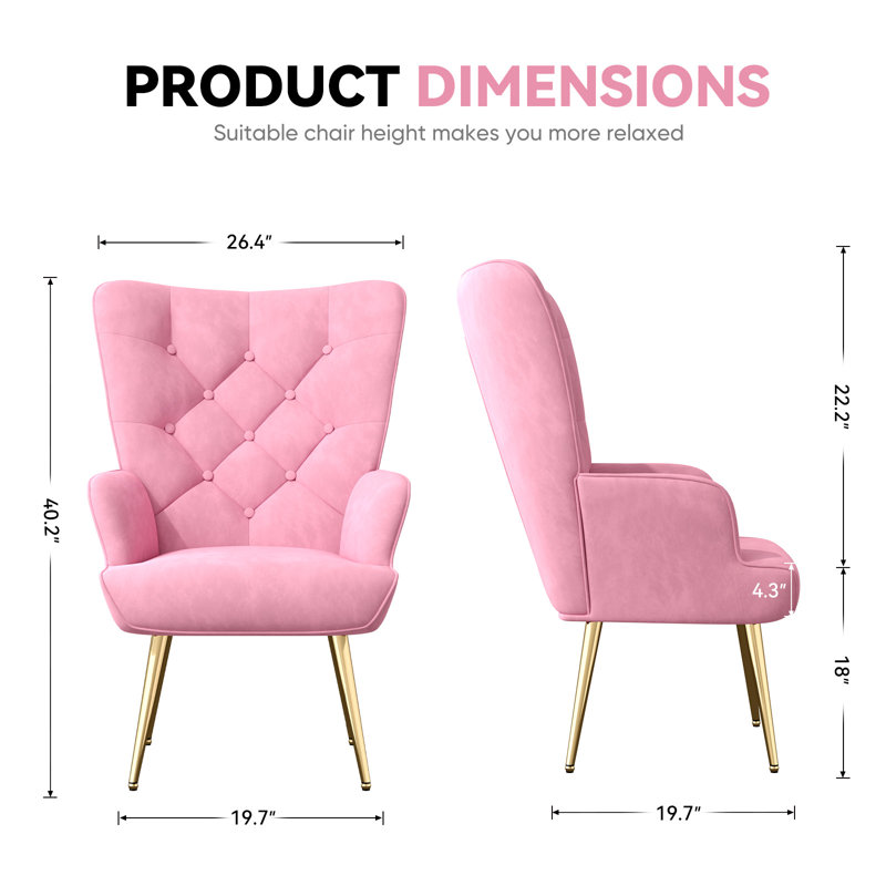Pureza Velvet Wingback Chair, Pink Velvet