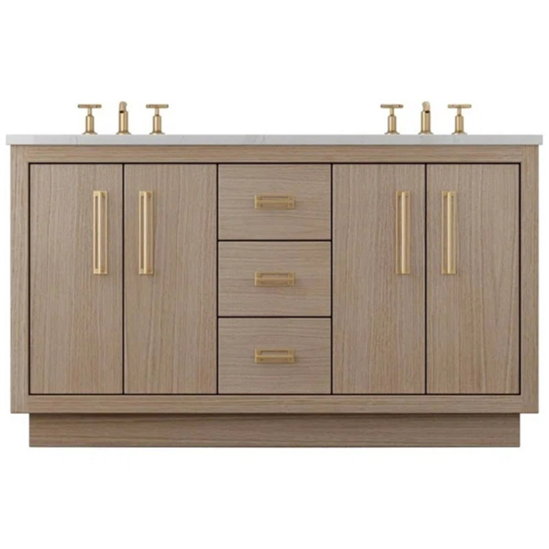 Avalon Double Bath Vanity, 60", Natural Weathered, Satin Gold