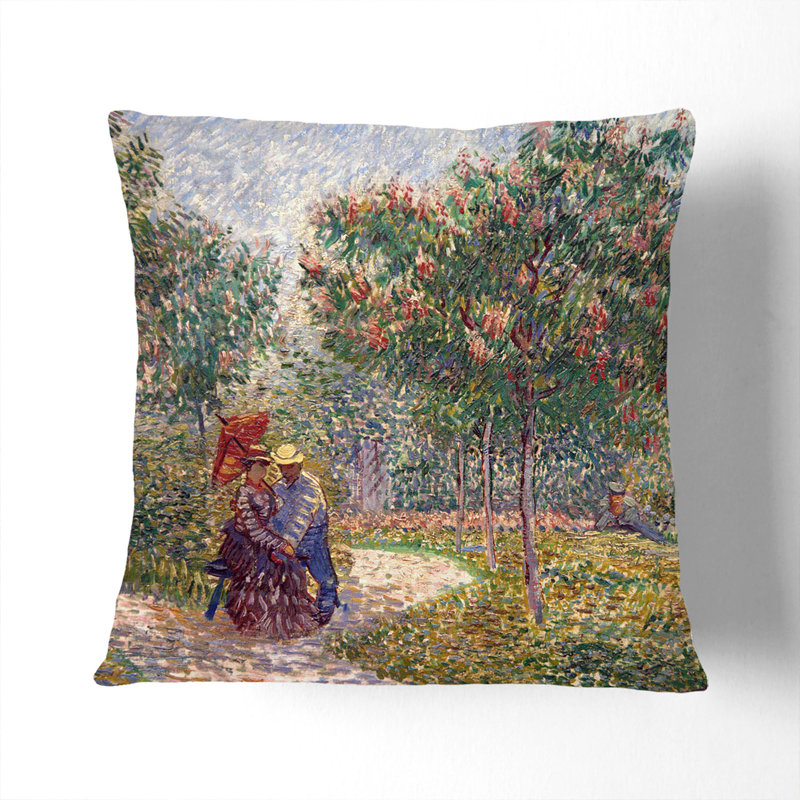 Garden With Courting Couples Square Throw Cushion, Black, 40cm H x 40cm W x 15cm D