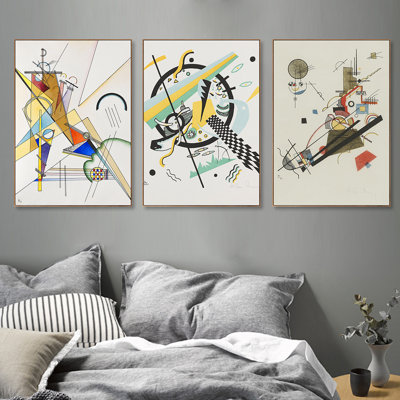Reproduction de giclée sur toile tendue encadrée 3 pièces par Wassily Kandinsky Wall Art Series # 005 Living Office Home Decorations (cadre en bois de couleur mince, 18 po x 24 po chaque pièce)