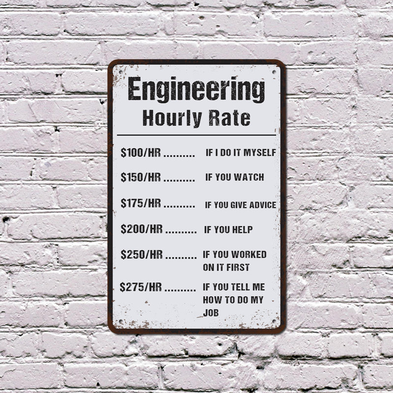 Enseigne d'ingénierie en plastique à taux horaire 11 po x 17 po