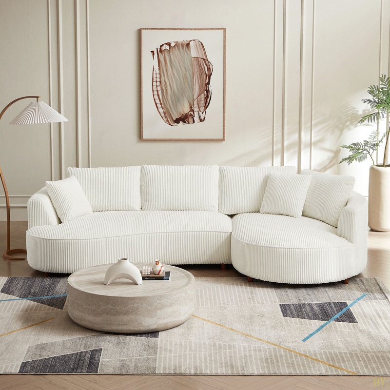 122.04 Inch Corduroy Upholstered Sectional Sofa With Right Facing Chaise For Living Room Office Corner Corduroy Modern Sofa