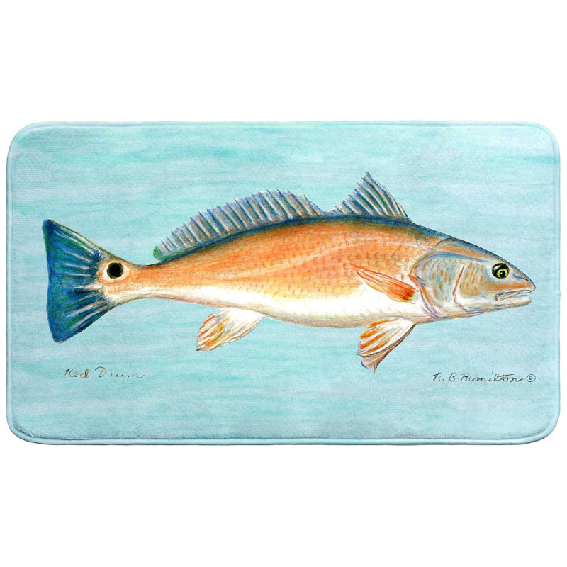 Red Drum on Teal Bath Mat, 30" L x 18" W