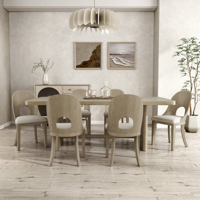 Doloros Dining Table Set, 7 Pieces: Table, 6 Chairs, White Oak