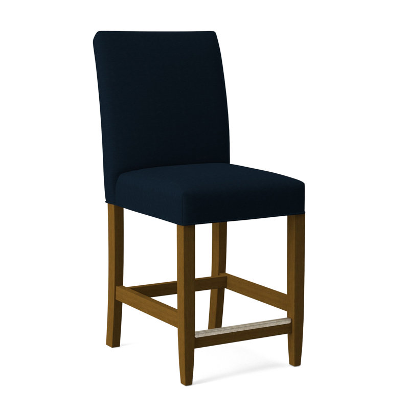 Manhattan Upholstered Stool with Solid Wood Frame, Havana Finish, White Performance Fabric; 0851-94