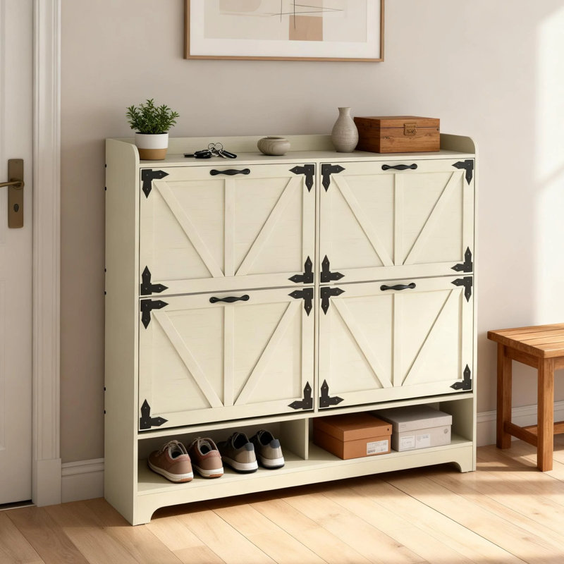 Armoire de rangement à chaussures 24 paires avec 4 tiroirs rabattables, organisateur de rangement à chaussures pour le vestibule