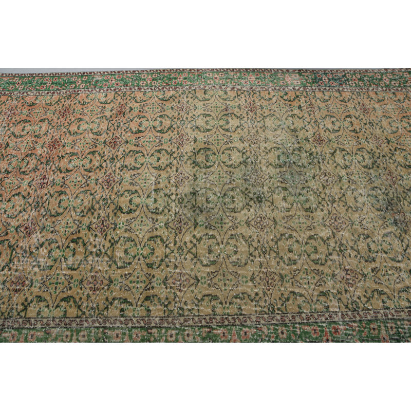 Grand tapis turc Anatolian rétro tissé à la main en vert vibrant pour la chambre à coucher et la salle à manger
