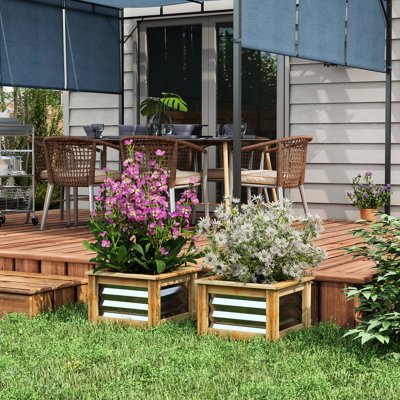 2 Raised Garden Beds, Galvanized Metal Reinforced Wood Planter Box, Cultivate Miscellaneous Plants, Self-Draining, 17.82" L X W 11.94" H 2 Bed, For Flower, Herb, Vegetable Planting,